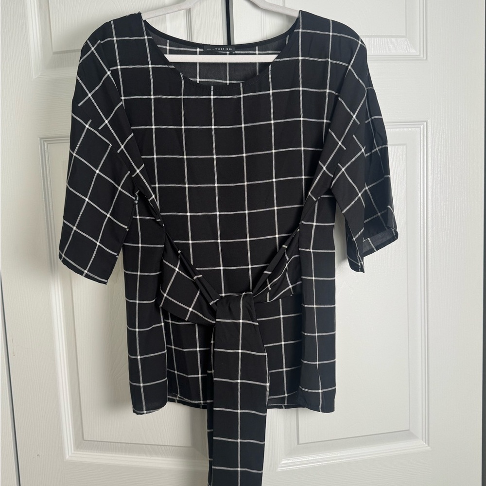 West Kei Monochrome Checkered Blouse